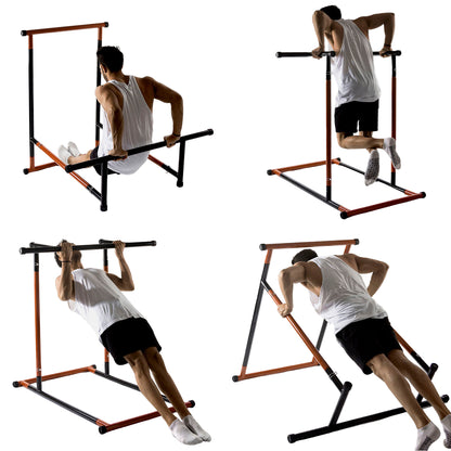 Different bodyweight exercises performed on the Flexora full body pull-up station