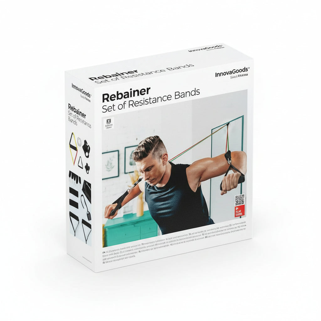 Flexora resistance bands set retail box with athlete demo image on a white background