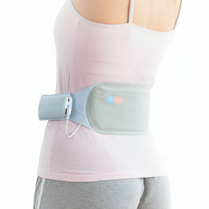 Flexora rechargeable wireless massage and heat belt worn around the waist and abdomen