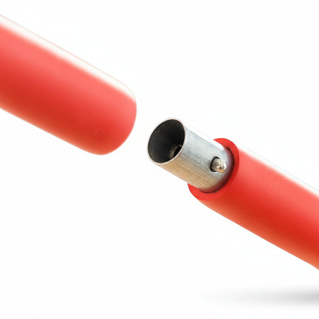 Close-up of Flexora fitness bar showing metal connector detail on a white background
