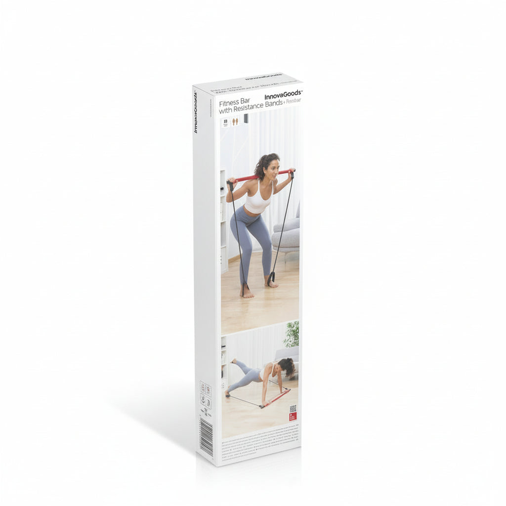 Flexora fitness bar with resistance bands – product packaging box on a white background
