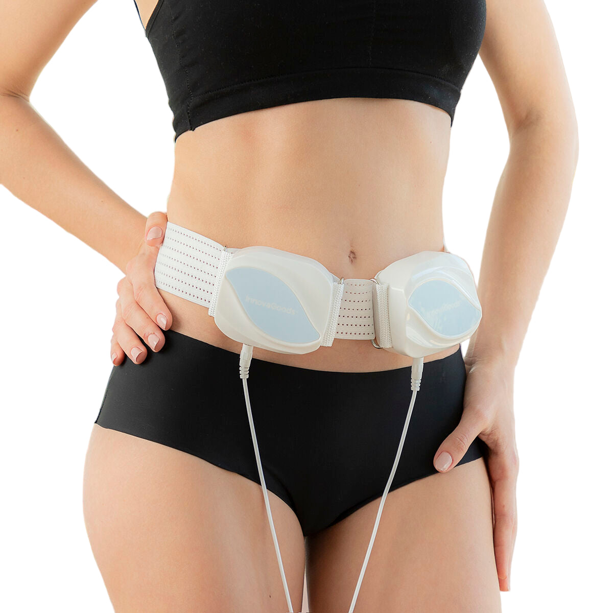 Flexora body sculpting massage belt worn around the waist and abdomen

